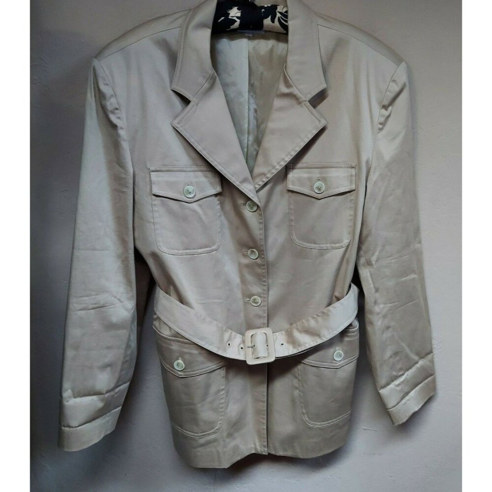 Talbots Womens Large Single-Breasted Trench Coat Belted Taupe Pockets Packable